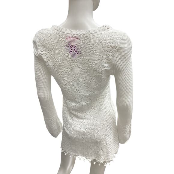 Lilly Pulitzer Dress Women’s Size S 100% Cotton Crocheted Long Sleeves PomPoms - Picture 4 of 6